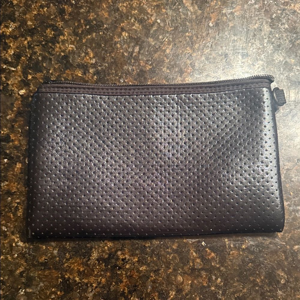 Elegant Black Coated Neoprene BRAND NEW Accessory Pouch - Zipper - Perforated